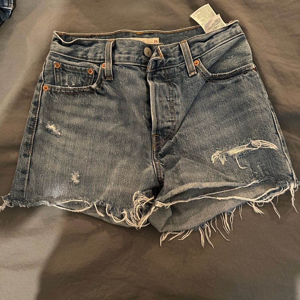 Levi's Blue Distressed Jean Shorts